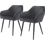 Eetkamerstoel set van 2 diamant quilting antraciet fluwelen bekleding ...