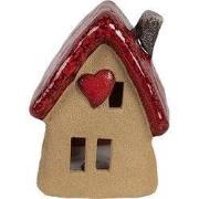 Clayre & Eef Decoratie Beeld Huis 10x8x13 cm Bruin Rood Keramiek