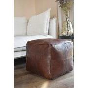 Poufs&Pillows vierkante leren poef - handgemaakt en uniek - bruin