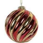 Clayre & Eef Kerstbal Ø 8x8 cm Goudkleurig Rood Glas