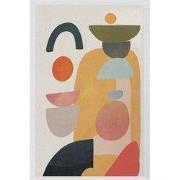 Vloerkleed rechthoekig ecru met geometrische multicolor motieven - WOO...