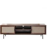 TV-meubel in walnootdecor met fronten van echt stof L140 cm - JETSON