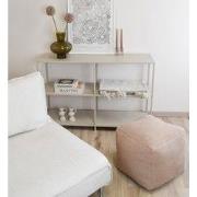 Vierkante Poef van stof - Handgemaakt - Beige - Gemaakt uit Wol en Kat...