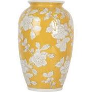 Clayre & Eef Vaas Ø 17x27 cm Geel Wit Keramiek Bloemen