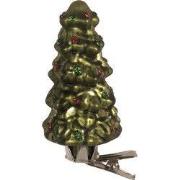 Clayre & Eef Kersthanger Kerstboom Ø 4x9 cm Groen Glas