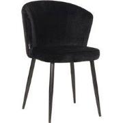 LABEL51 Eetkamerstoel Wave - Zwart - Fluweel - Zwart Metalen Frame