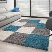 Hoogpolig vloerkleed -candy Shaggy Turquoise Geblokt - 80 X 150CM