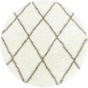 Azure Hoogpolig Geruit Crème vloerkleed - Rond - 120 X 120 CM