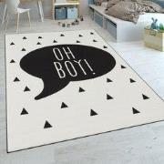 Kindervloerkleed - Aleris - Oh Boy - Zwart / Wit - 80x150 cm