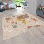 Kindervloerkleed - Binola - Wereldkaart- Beige - 160x220 cm