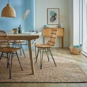 Laagpolig Jute Vloerkleed - Boucle Naturel / Blauw - 160x230 cm