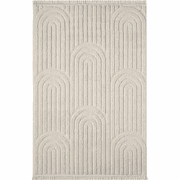 Vloerkleed rechthoekig crème met ingedrukte abstracte motieven - JANEI...