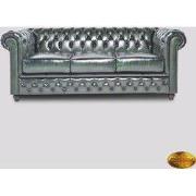 Chesterfield Bank Original Leer | 1 + 1 + 3 zits | Antiek Groen | 12 j...