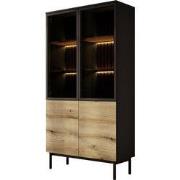 Meubella - Vitrinekast Ludwig - Zwart - Eiken - 100 cm - Hoog