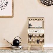 Wijnkast met glashouder en lade 45x90x40 cm tropisch hout WOMO design