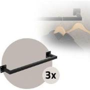 Set van 3 kledingstangen kapstok wandmontage 12 x 60 cm zwart staal ML...