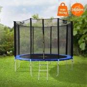 Trampoline Ø366 cm met veiligheidsnet, ladder en gevoerde stokken Blau...