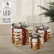 LED geschenkdoos kerstdecoratie set van 3 bruin houten batterijen met ...