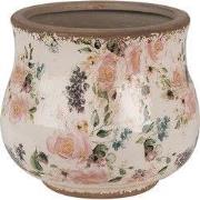 Clayre & Eef Bloempot Ø 16x14 cm Beige Roze Keramiek Bloemen
