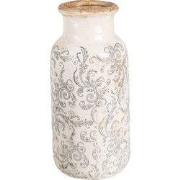 Clayre & Eef Vaas Ø 15x32 cm Beige Grijs Keramiek Bloemen