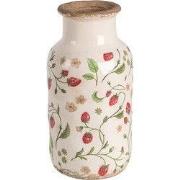 Clayre & Eef Vaas Ø 14x26 cm Beige Rood Keramiek Aardbeien