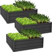 Set van 3 verhoogde bedden 90x90x30 cm antraciet metaal ML design