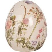 Clayre & Eef Decoratie Ei Ø 7x9 cm Beige Keramiek Bloemen