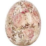 Clayre & Eef Decoratie Ei Ø 10x12 cm Beige Rood Keramiek