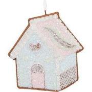 Clayre & Eef Kersthanger Gingerbread house 9x1x10 cm Blauw Kunststof