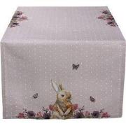 Clayre & Eef Tafelloper 50x140 cm Beige Roze Katoen Konijn Bloemen