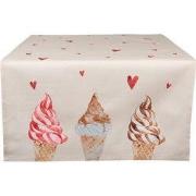 Clayre & Eef Tafelloper 50x140 cm Beige Roze Katoen IJsjes