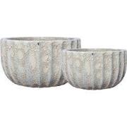 PTMD Javier Grey Ceramic Pot Ribbed Round Set Of 2