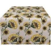 Clayre & Eef Tafelloper 50x140 cm Beige Geel Katoen Zonnebloemen