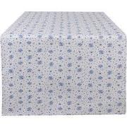 Clayre & Eef Tafelloper 50x140 cm Wit Blauw Katoen Roosjes