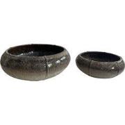 PTMD Azad Cream Ceramic Bowl Pot Low Round Set Of 2
