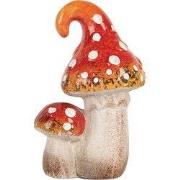 Clayre & Eef Decoratie Beeld Paddenstoel 8x6x12 cm Rood Keramiek