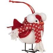 Clayre & Eef Decoratie Vogel 12x7x10 cm Rood Wit Synthetisch