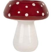 Clayre & Eef Waxinelichthouder Ø 8x9 cm Rood Wit Glas