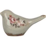 Clayre & Eef Decoratie Vogel 16x7x9 cm Grijs Keramiek Bloemen