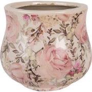 Clayre & Eef Bloempot Ø 15x13 cm Beige Keramiek Bloemen