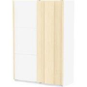 Kast met 2 schuifdeuren in wit en eikenfineer, L140,1 cm - HEVA