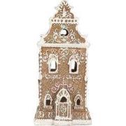 Clayre & Eef Gingerbread house met LED 9x7x18 cm Bruin Kunststof