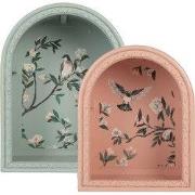 Clayre & Eef Wanddecoratie set van 2 Blauw Hout Bloemen