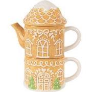 Clayre & Eef Tea for One Gingerbread house 550 ml / 450 ml Bruin Keram...