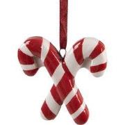Clayre & Eef Kersthanger Zuurstok 6x2x8 cm Rood Wit Keramiek