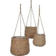 Mica Decorations Avalon Hangpot - Set van 3 - H90 x Ø30 cm - Zeegras -...