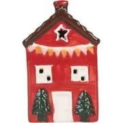 Clayre & Eef Decoratie Huis met LED LED 6x6x11 cm Rood Keramiek