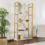 Industriële Boekenkast Ely Wit Hout Melamine - Gouden Frame - 180x90 c...