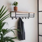 Industriële Kapstok Niels 6-haaks Acaciahout - Met Hoedenplank