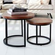 Industriële Ronde Salontafel Set van 2 Rosa Mangohout